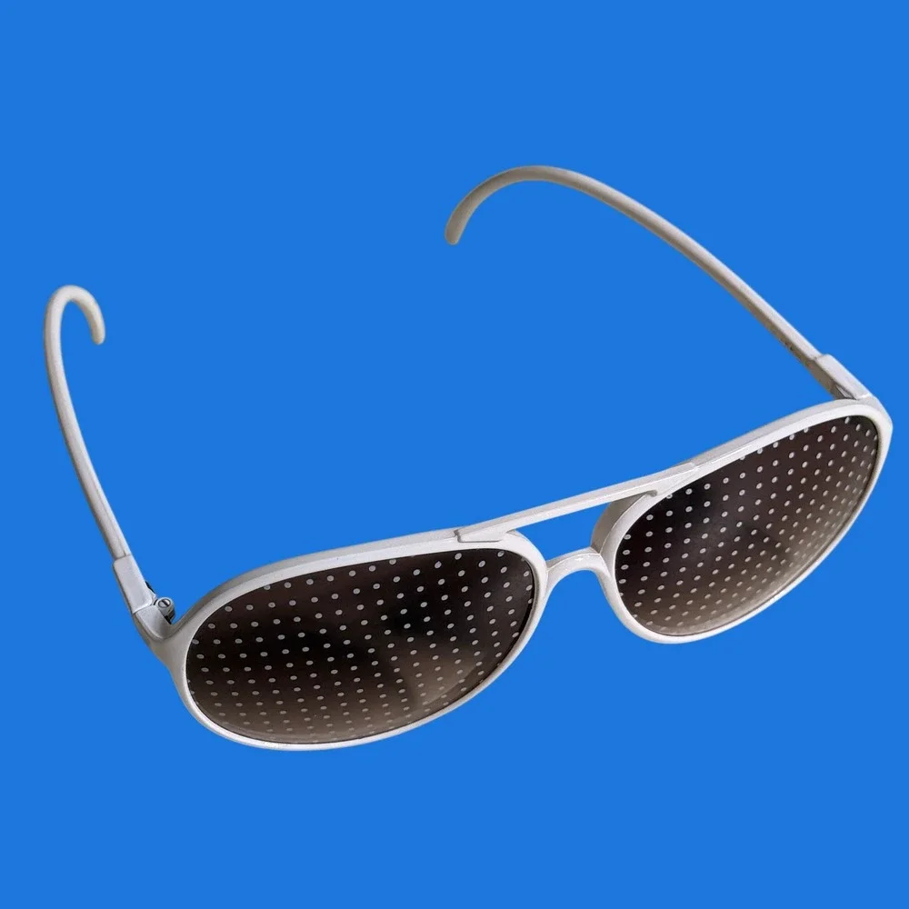Vintage Encore Eyewear White Aviator Sunglasses Polka Dot Pinhole‎ Lens France